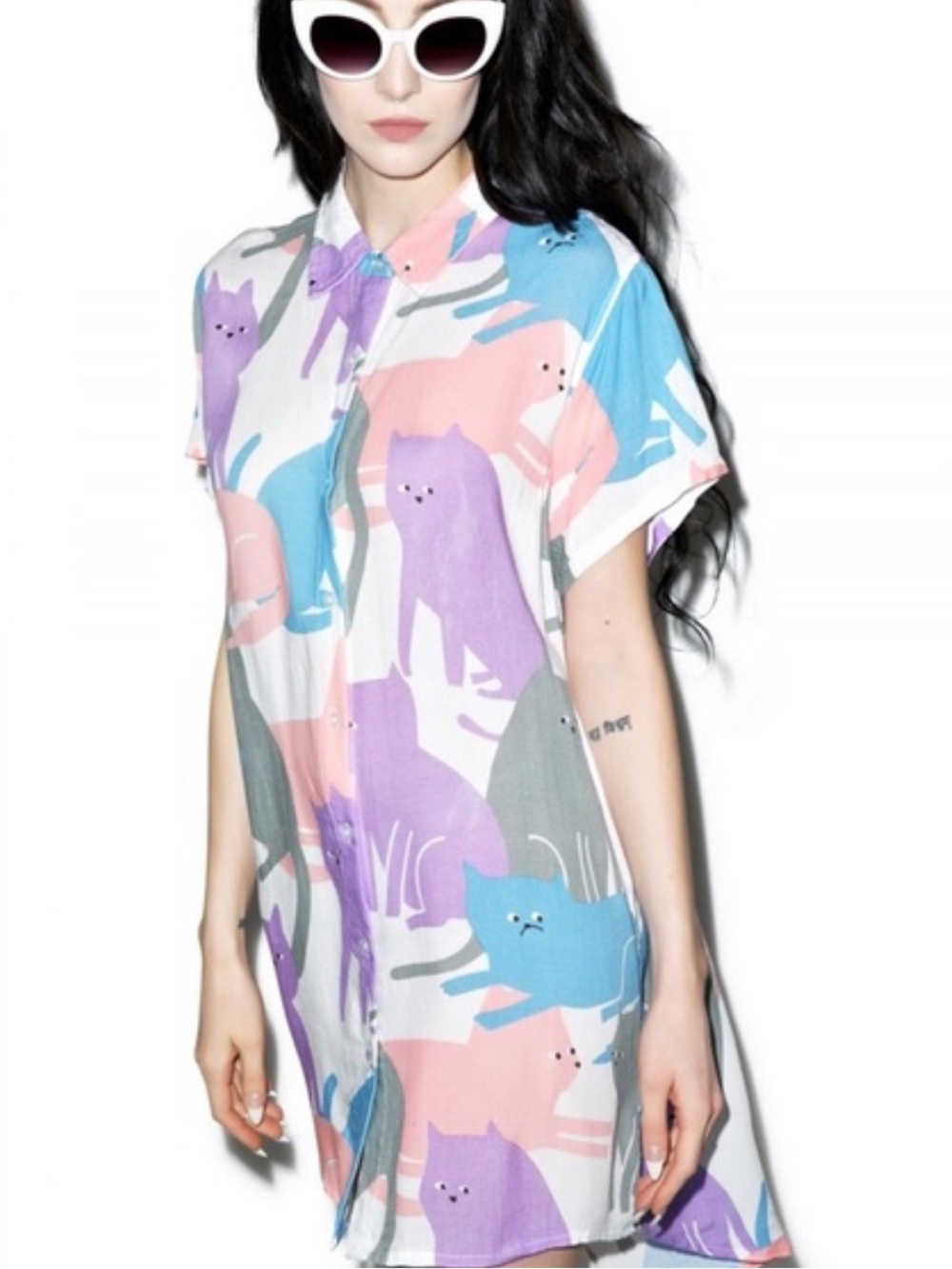 Lazy Oaf Cat Cluster Tunic Shirt - Size M/L